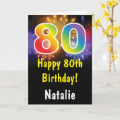 Farbenfrohe Regenbogen-Feuerwerkskarte zum 80. Geb Karte (Gelbe Blume)