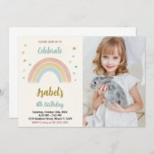 Farbenfrohe Regenbogen Geburtstag Einladung mit Fo (Vorne/Hinten)