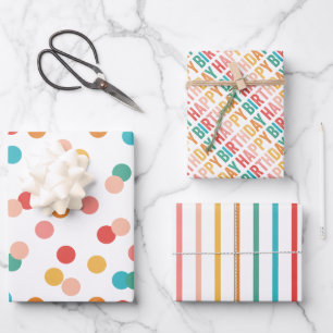 Farbenfrohe Regenbogen-Geburtstag Geschenkpapier Set