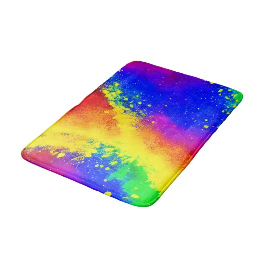 Farbenfrohe Regenbogen-geschweißte Paint-Muster Badematte (Schrägansicht)