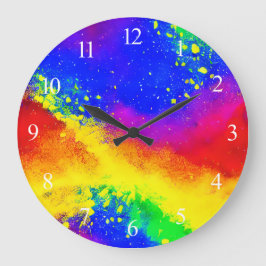 Farbenfrohe Regenbogen-geschweißte Paint-Muster Große Wanduhr