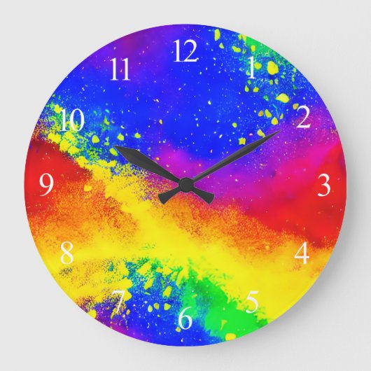 Farbenfrohe Regenbogen-geschweißte Paint-Muster Große Wanduhr (Vorderseite)