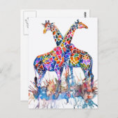 Farbenfrohe Regenbogen Giraffen Wasserfarben Postkarte (Vorne/Hinten)