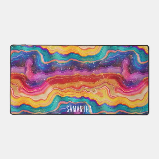 Farbenfrohe Regenbogen-Glitterie Agate Texture Mon Schreibtischunterlage (Vorderseite)