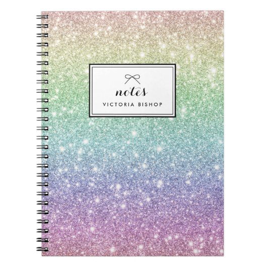 Farbenfrohe Regenbogen-Glitzer-Muster Personalisie Notizblock (Vorderseite)