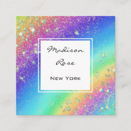 Farbenfrohe Regenbogen Gold Holographic Luxus Mode Quadratische Visitenkarte