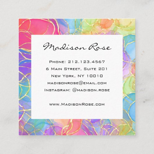 Farbenfrohe Regenbogen Gold Holographic Luxus Mode Quadratische Visitenkarte (Rückseite)