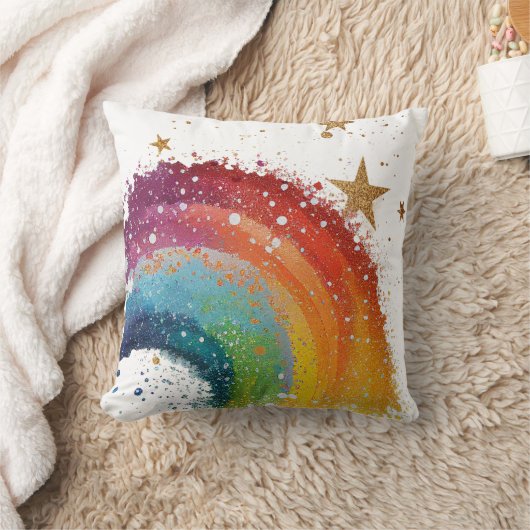 Farbenfrohe Regenbogen Gold Star Bold Hübsch Girl  Kissen (Decke)