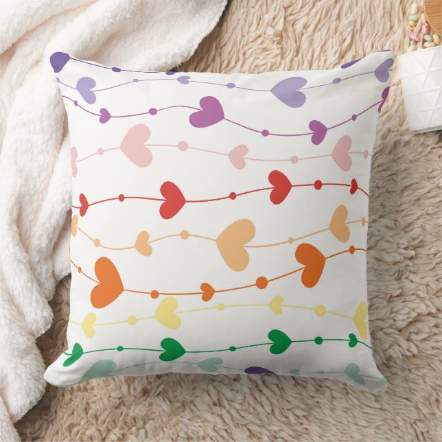 Farbenfrohe Regenbogen Herz-Garland Muster Kissen (Decke)