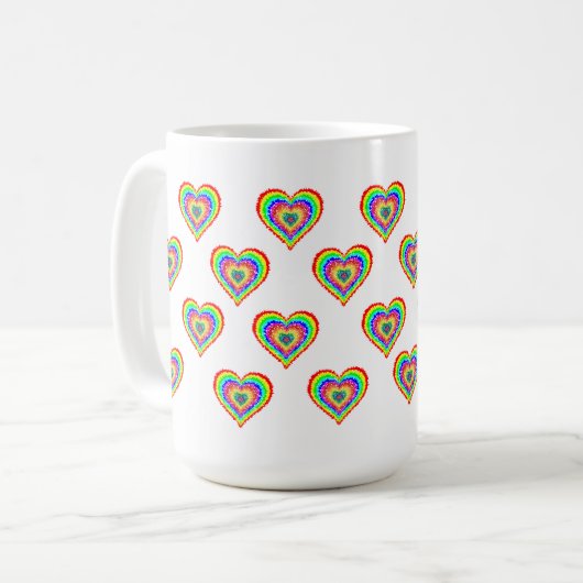 Farbenfrohe Regenbogen Herz Gemusterte Kaffee-Tass Kaffeetasse (Vorderseite Links)
