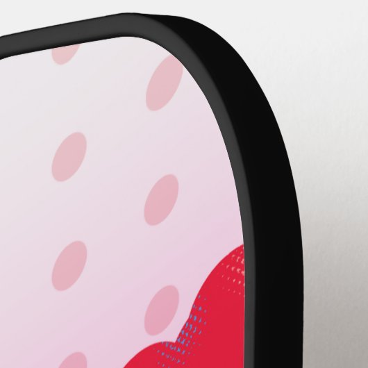 Farbenfrohe Regenbogen-Herzen auf rosa Cartoon-Mus Pickleball Schläger (Linke Seite)