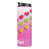 Farbenfrohe Regenbogen-Herzen auf rosa Cartoon-Mus Thermosbecher (Nach rechts gedreht)