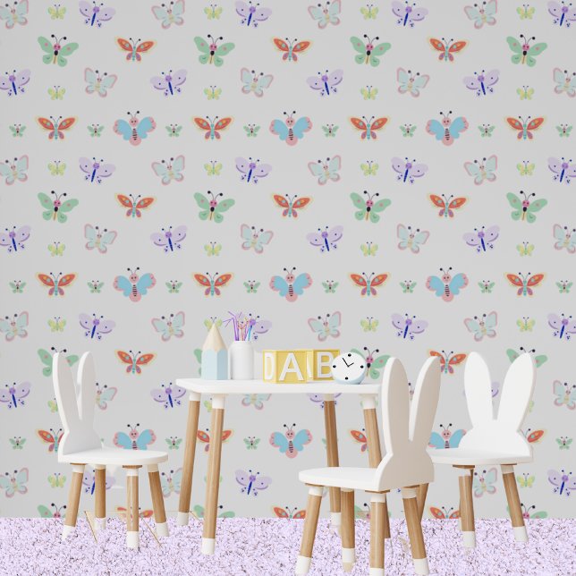Farbenfrohe Regenbogen Kids White Butterfly Tapete (Kids Playroom)
