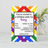 Farbenfrohe Regenbogen-Kreuzstreifen zum Geburtsta Einladung (Stehend Vorderseite)