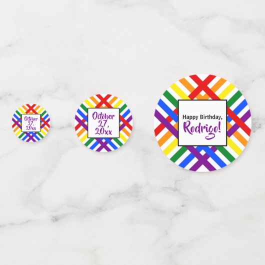 Farbenfrohe Regenbogen-Kreuzstreifen zum Geburtsta Konfetti (Vorderseiten)