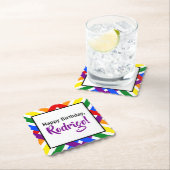 Farbenfrohe Regenbogen-Kreuzstreifen zum Geburtsta Untersetzer (Vor Ort)