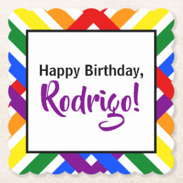 Farbenfrohe Regenbogen-Kreuzstreifen zum Geburtsta Untersetzer