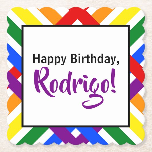 Farbenfrohe Regenbogen-Kreuzstreifen zum Geburtsta Untersetzer (Vorderseite)