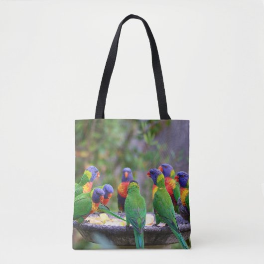 Farbenfrohe Regenbogen-Lorikeet-Papageien essen Tasche (Vorderseite)