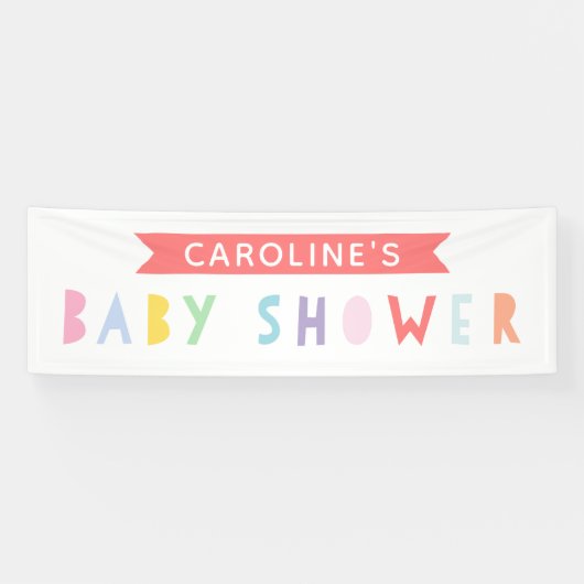 Farbenfrohe Regenbogen Modernes Babyduschbanner Banner (Horizontal)