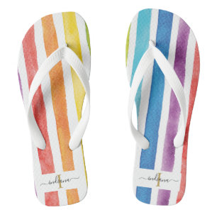 Farbenfrohe Regenbogen-Monogramm Streifen Sommer u Badesandalen