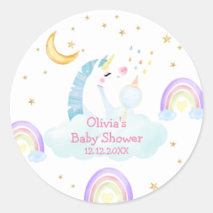 Farbenfrohe Regenbogen-Moon Star Unicorn Kinderdus Runder Aufkleber