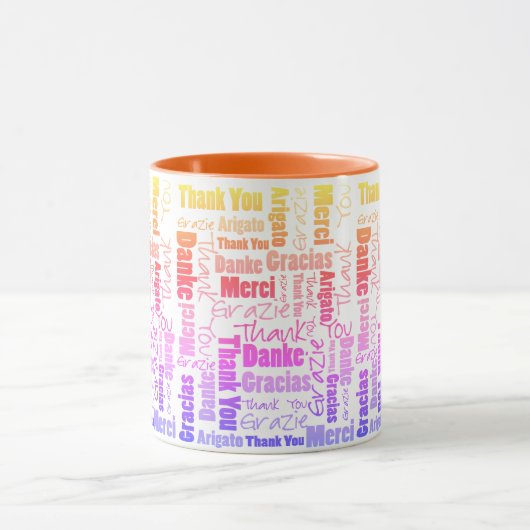 Farbenfrohe Regenbogen Multilingual Danke Word Clo Tasse (Zentrum)