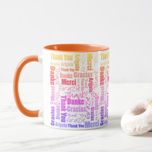 Farbenfrohe Regenbogen Multilingual Danke Word Clo Tasse (Mit Donut)