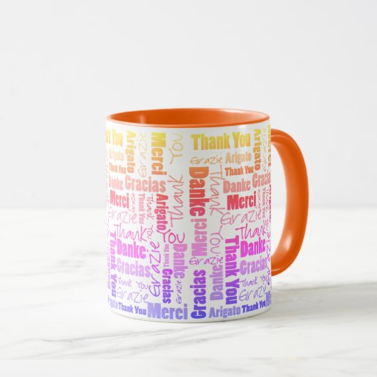 Farbenfrohe Regenbogen Multilingual Danke Word Clo Tasse (VorderseiteRechts)