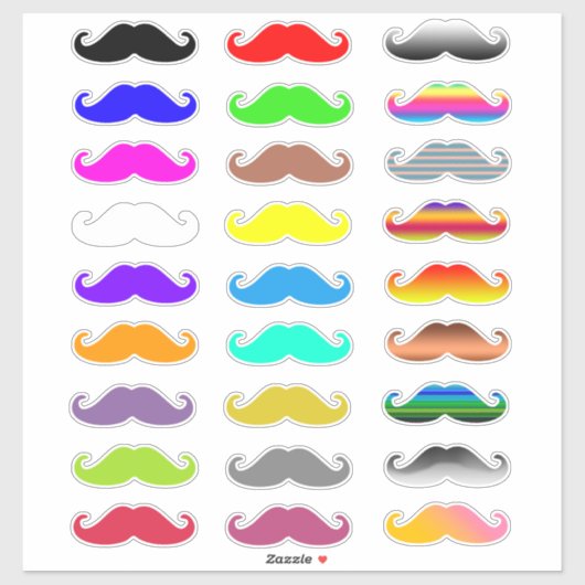 Farbenfrohe Regenbogen-Mustaches Aufkleber (Blatt)