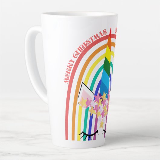 Farbenfrohe Regenbogen Niedlich Einhorn Frohe Weih Milchtasse (Linke Ecke)