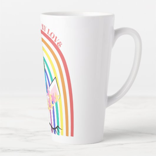 Farbenfrohe Regenbogen Niedlich Einhorn Frohe Weih Milchtasse (Rechts)