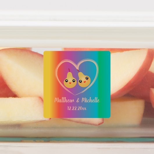 Farbenfrohe Regenbogen Ombre Perfect Pear Niedlich Etiketten (Befestigt)