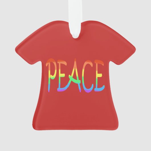 Farbenfrohe Regenbogen Peace Word Rote Ornamente (Rückseite)