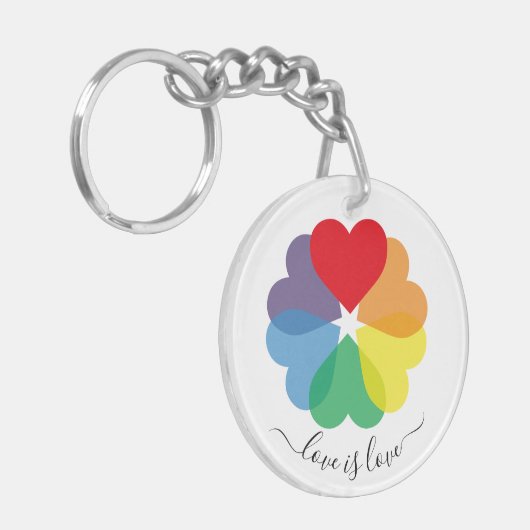 Farbenfrohe Regenbogen-Pride-Herzen Schlüsselanhänger (Vorderseite links)