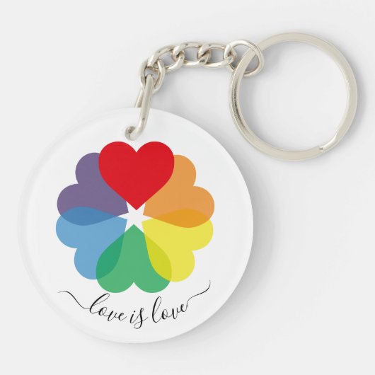 Farbenfrohe Regenbogen-Pride-Herzen Schlüsselanhänger (Rückseite)