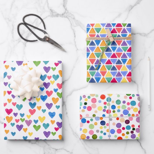 Farbenfrohe Regenbogen Punkte Abstraktes Dreieck H Geschenkpapier Set (Vorderseite)