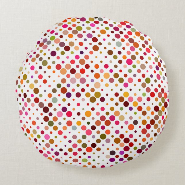 Farbenfrohe Regenbogen-Punkte, Retro-70er Rundes Kissen (Vorderseite)