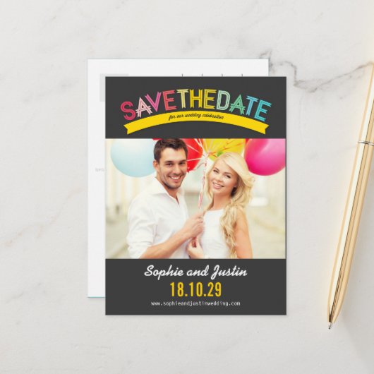 Farbenfrohe Regenbogen Sommer Foto Modernes Save t Ankündigungspostkarte (Vorderseite/Rückseite Beispiel)