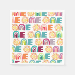 Farbenfrohe Regenbogen & Sonnen 1. Geburtstag Wass Serviette