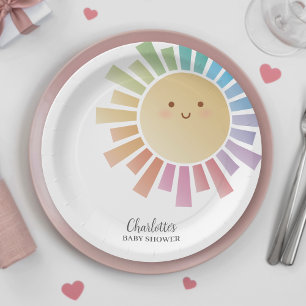 Farbenfrohe Regenbogen Sonnenschein Baby Dusche Pappteller