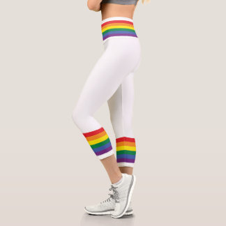 Farbenfrohe Regenbogen-Streifen Capri Leggings