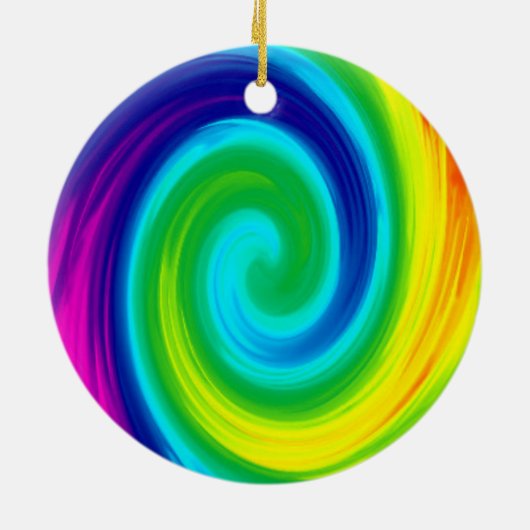 Farbenfrohe Regenbogen Swirl Abstraktes Kunstdesig Keramik Ornament (Hinten)