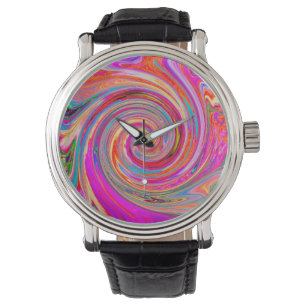 Farbenfrohe Regenbogen-Swirl Retro-Design Armbanduhr