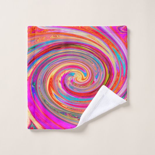 Farbenfrohe Regenbogen-Swirl Retro-Design Badhandtuch Set (Waschlappen)