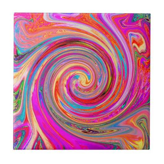 Farbenfrohe Regenbogen-Swirl Retro-Design Fliese (Vorderseite)