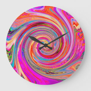 Farbenfrohe Regenbogen-Swirl Retro-Design Große Wanduhr