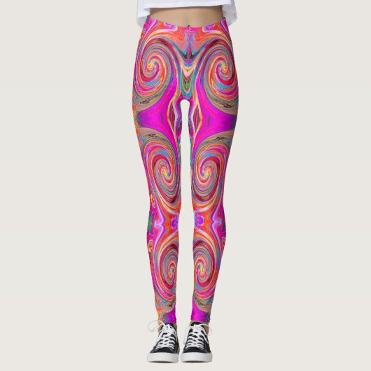 Farbenfrohe Regenbogen-Swirl Retro-Design Leggings (Vorderseite)