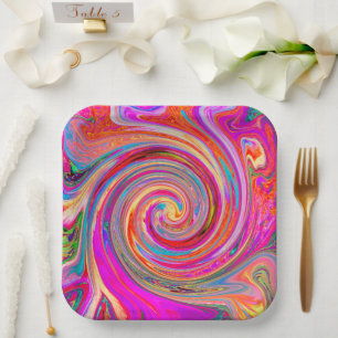 Farbenfrohe Regenbogen-Swirl Retro-Design Pappteller