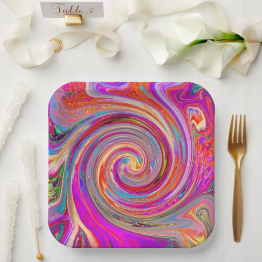 Farbenfrohe Regenbogen-Swirl Retro-Design Pappteller (Hochzeit)